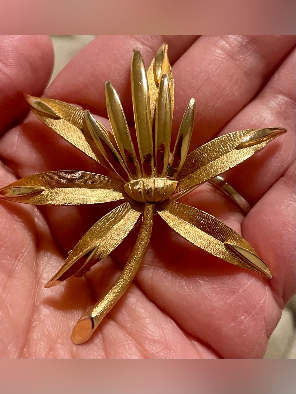Vintage 1950's Joseph Piscitelli  Gold Plated Exotic Flower Brooch